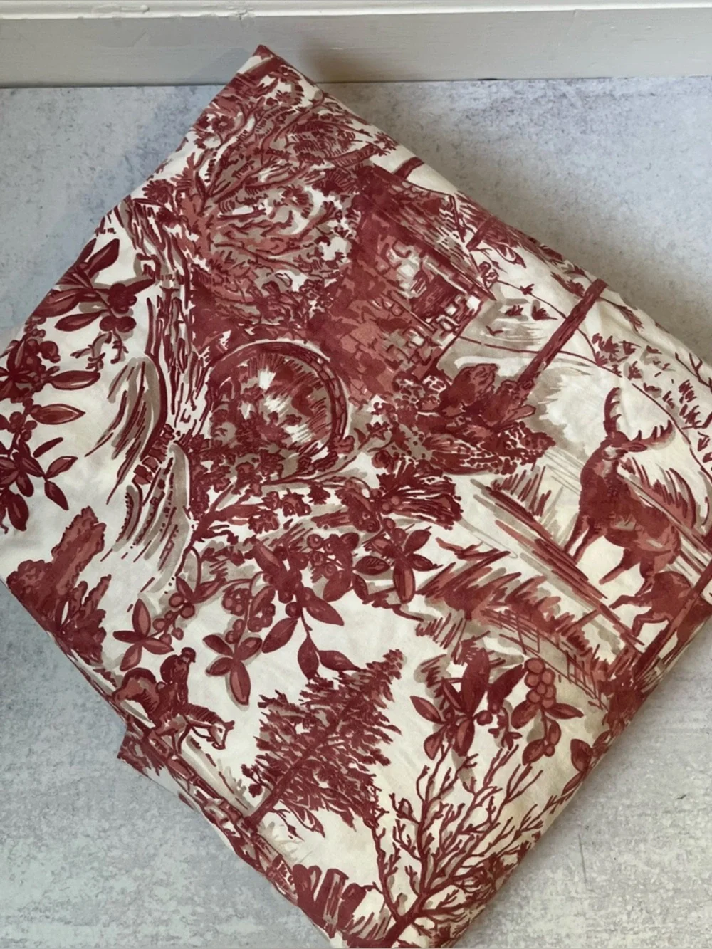 Pottery Barn Duvet Cover Red Alpine Toile Queen Cotton Woodsy Deer Cabin Charm